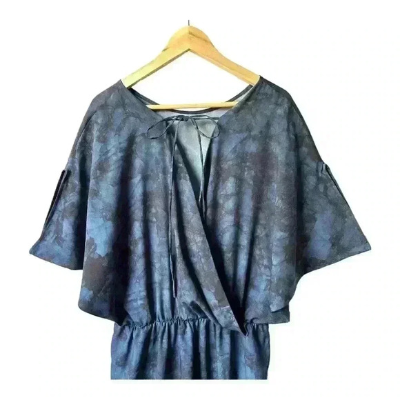 HALSTON Blue and Black Dyed Marble Print Tie Dye Jumpsuit Size Large - Picture 6 of 10